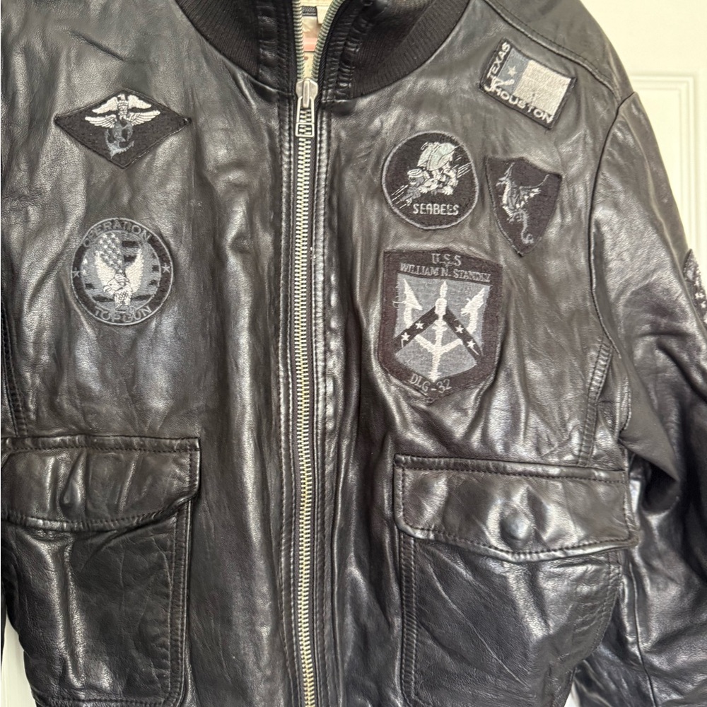 Top Gun Leather Vintage Bomber Black size 3 x - Picture 3 of 8
